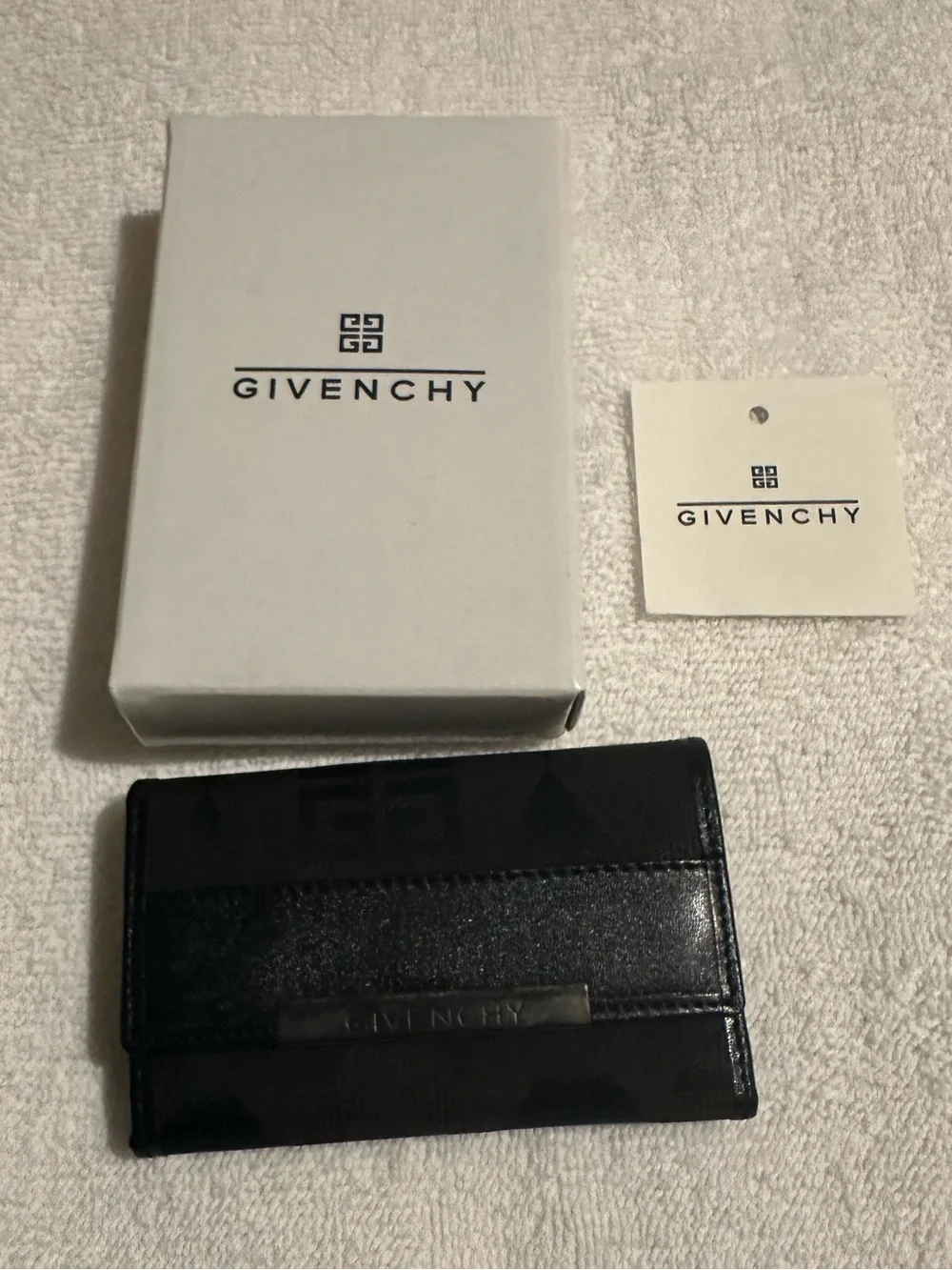 Givenchy Black Monogram Leather Card Holder with Silver Plaque